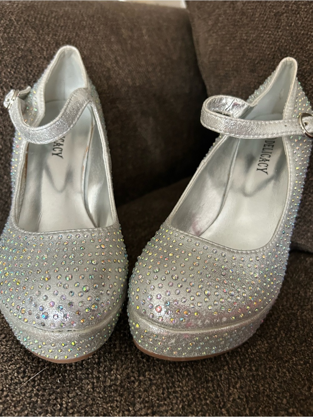 Delicacy Iridescent Silver Rhinestone wedge Shoes